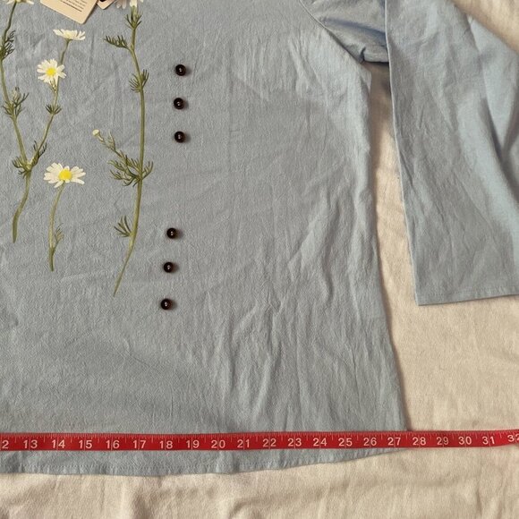 C.O.Z.Y Womens Light Blue Long Sleeve Top With Daisy Print & Button Details - Si - Picture 2 of 10